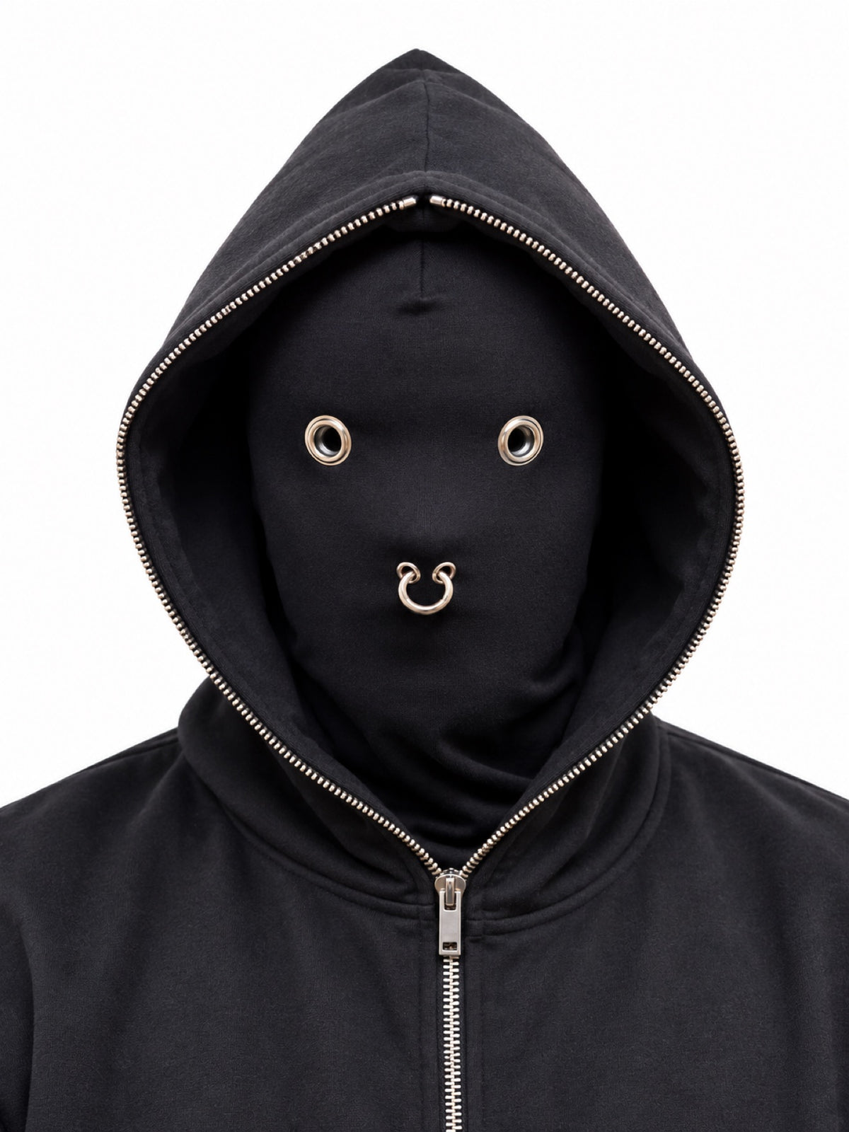 Black Full Face Balaclava Mask with Metal Eyelets – Nose Ring Piercing Mask