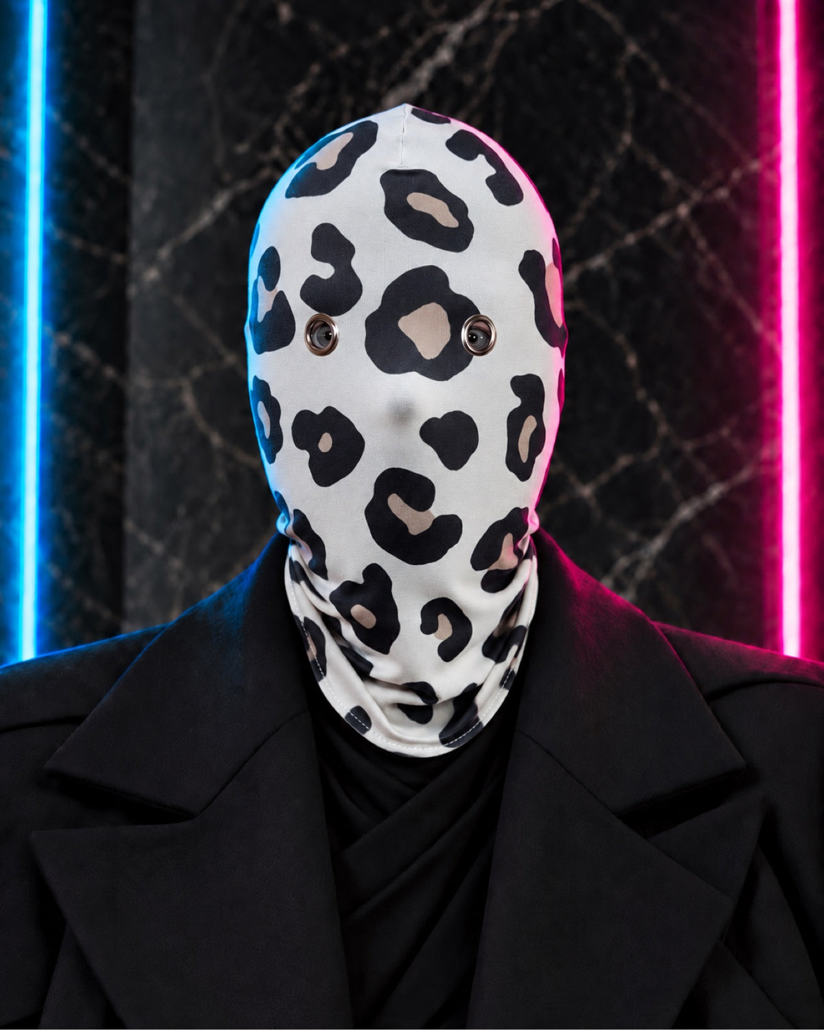 Full Face Mask Snow Leopard – White Animal Print Balaclava with Eyelets