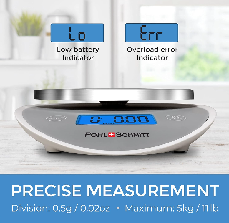 Digital Food Kitchen Scale - Multifunctional, Stainless Steel, Grey, 11lb Capacity