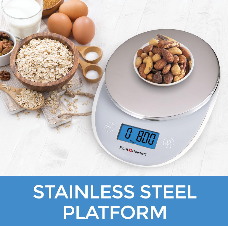 Digital Food Kitchen Scale - Multifunctional, Stainless Steel, Grey, 11lb Capacity