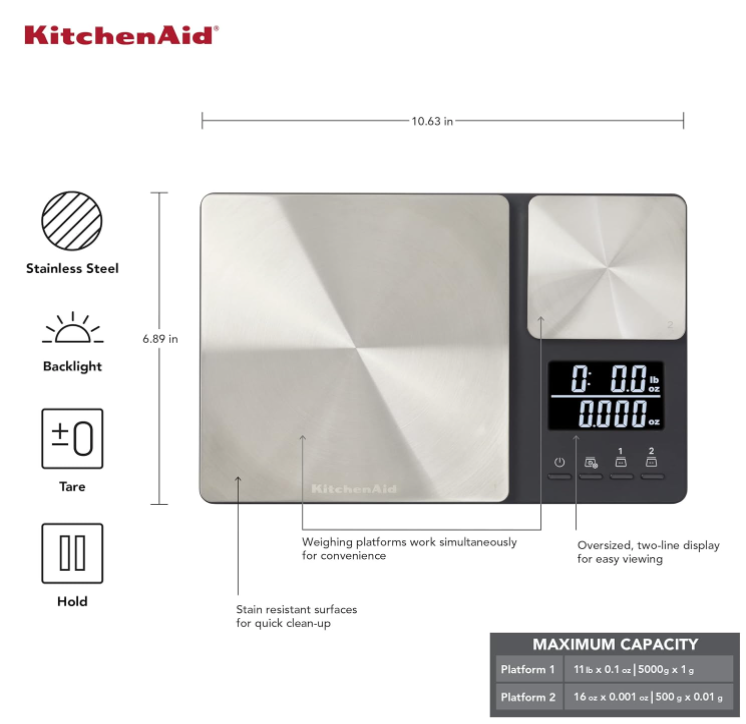 Dual Platform Digital Kitchen Scale - 11lb & 16oz Precision, Black Stainless Steel