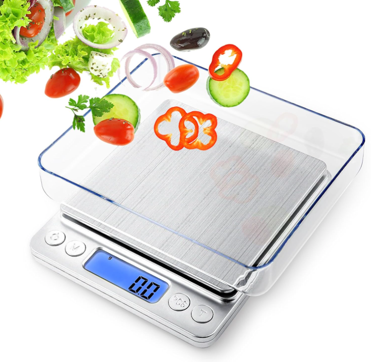 Rechargeable Food Scale - 3000g/105oz Capacity, Large LCD Display, Silver