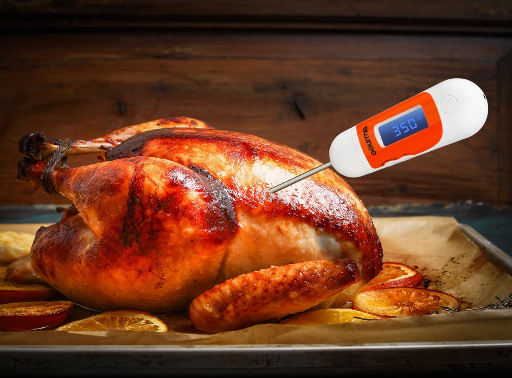 Cooking thermometer and scale in action – perfect for measuring meat temperature during cooking