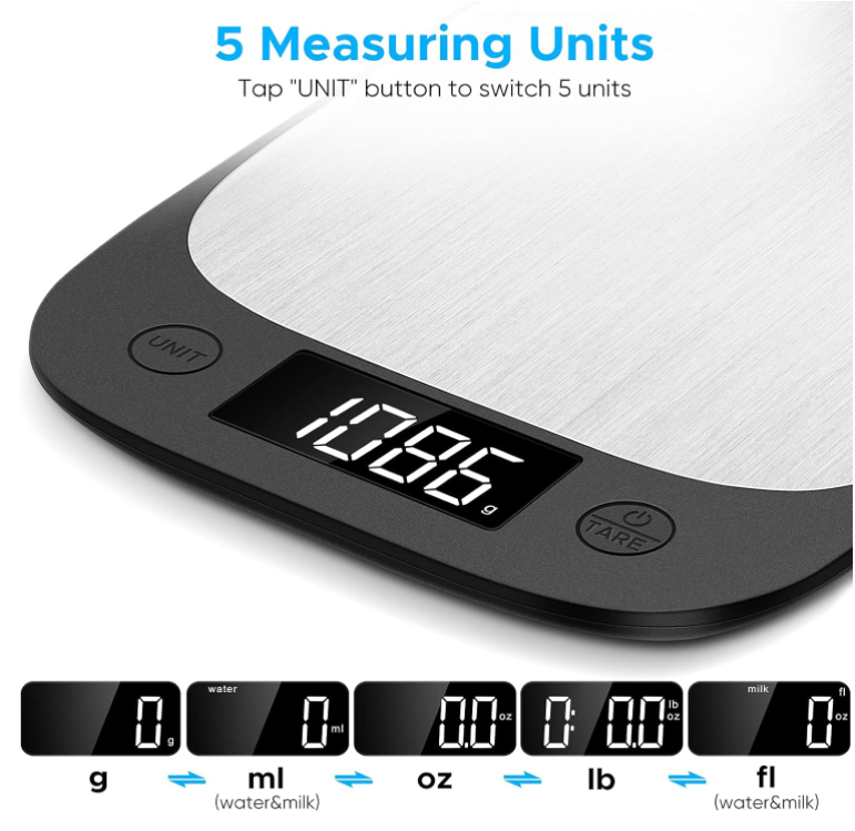 Digital Food Scale - Precise Kitchen Scale for Grams & Oz, Stainless Steel