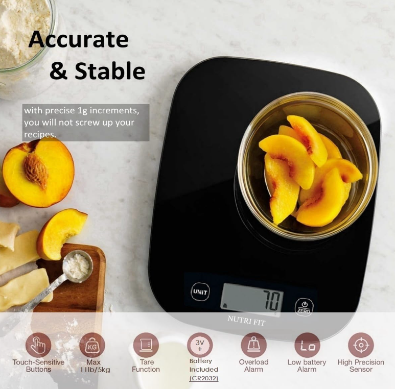 Digital Kitchen Food Scale - 11lbs/5kg Capacity, Precise Measurements & Multi-Function Design