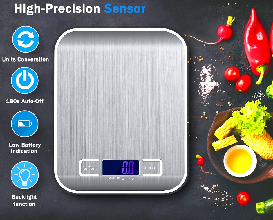 Digital Kitchen Scale - Premium Stainless Steel, LCD Display, 1g Precision