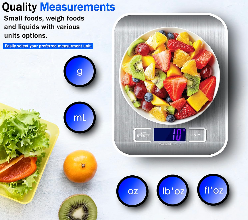 Digital Kitchen Scale - Premium Stainless Steel, LCD Display, 1g Precision