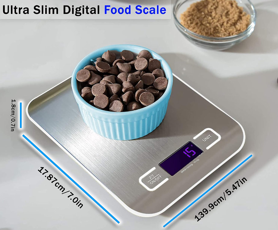 Digital Kitchen Scale - Premium Stainless Steel, LCD Display, 1g Precision