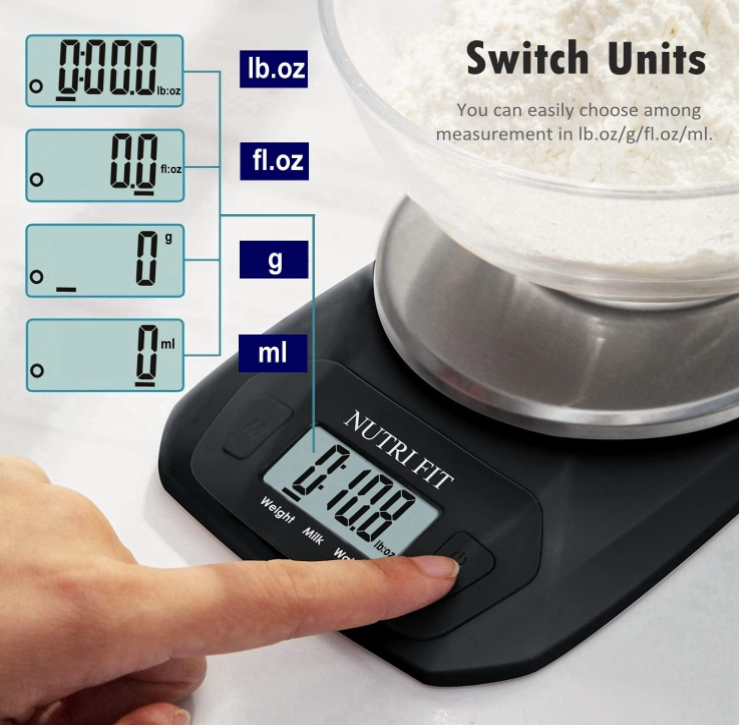 Digital Food Scale - Compact Kitchen Scale in Grams & OZ, Stainless Steel, Black