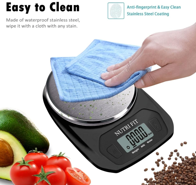 Digital Food Scale - Compact Kitchen Scale in Grams & OZ, Stainless Steel, Black