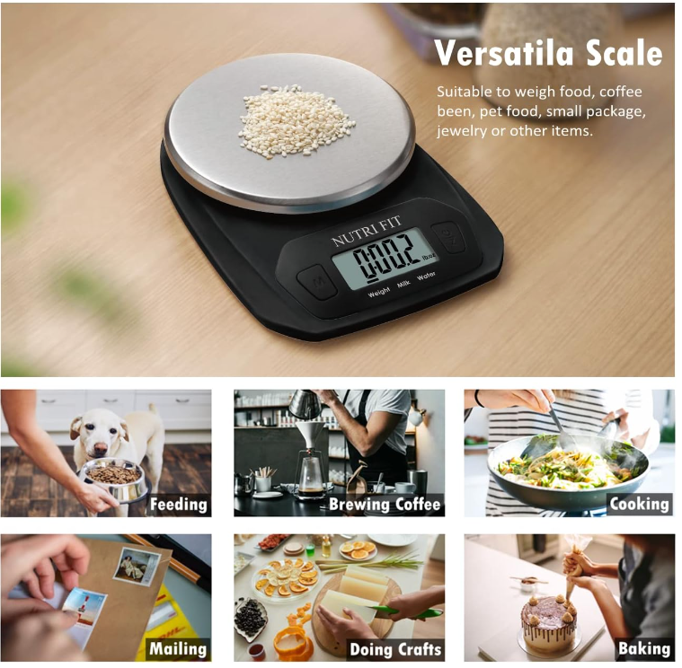 Digital Food Scale - Compact Kitchen Scale in Grams & OZ, Stainless Steel, Black