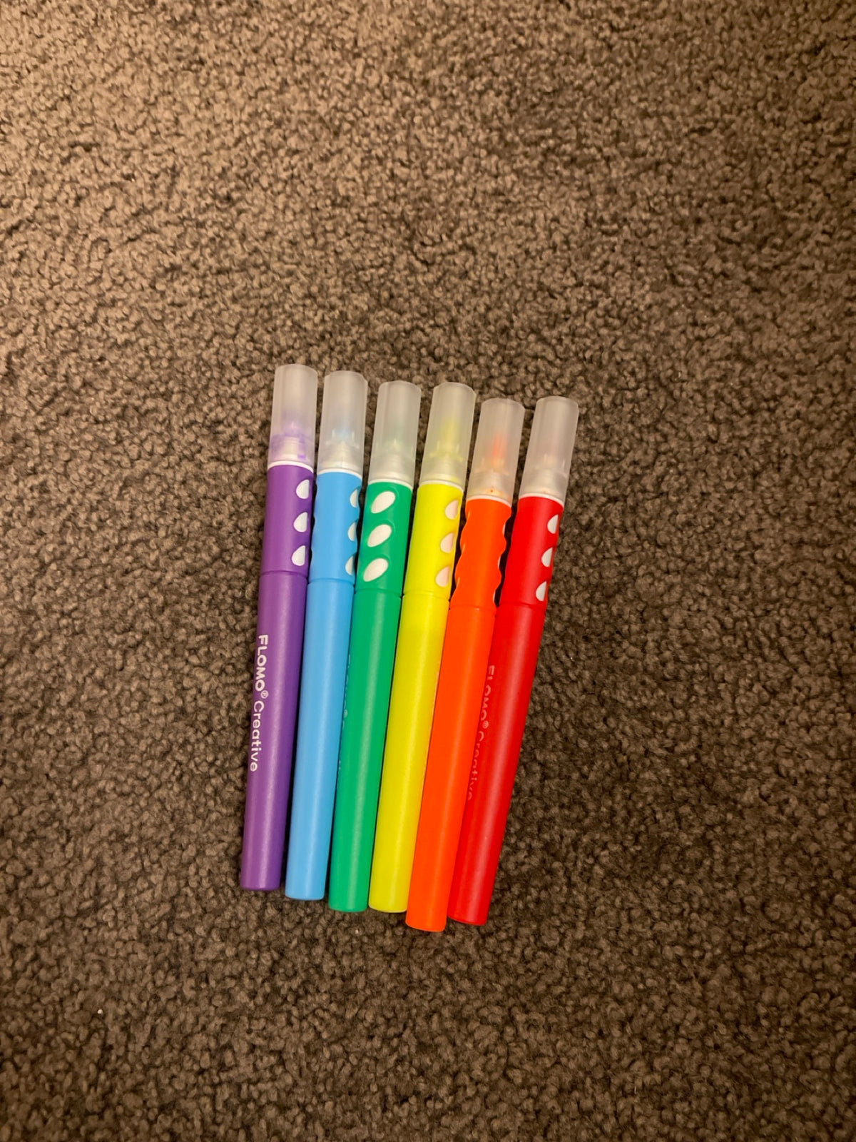 The six markers Luna chose her Rainbow Bag colors with