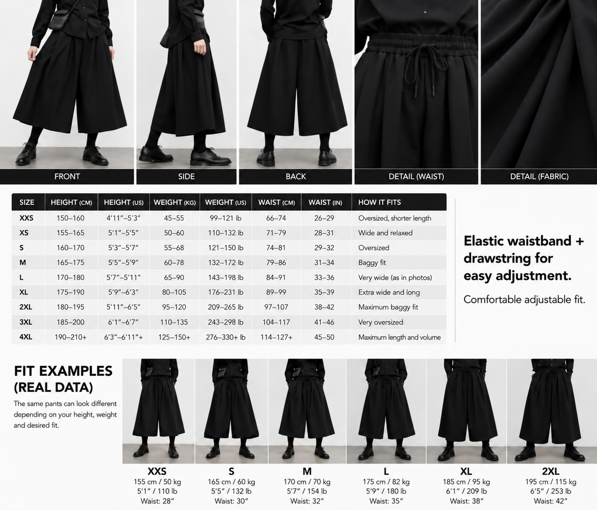 Japanese Hakama Pants Unisex Wide Leg Trousers