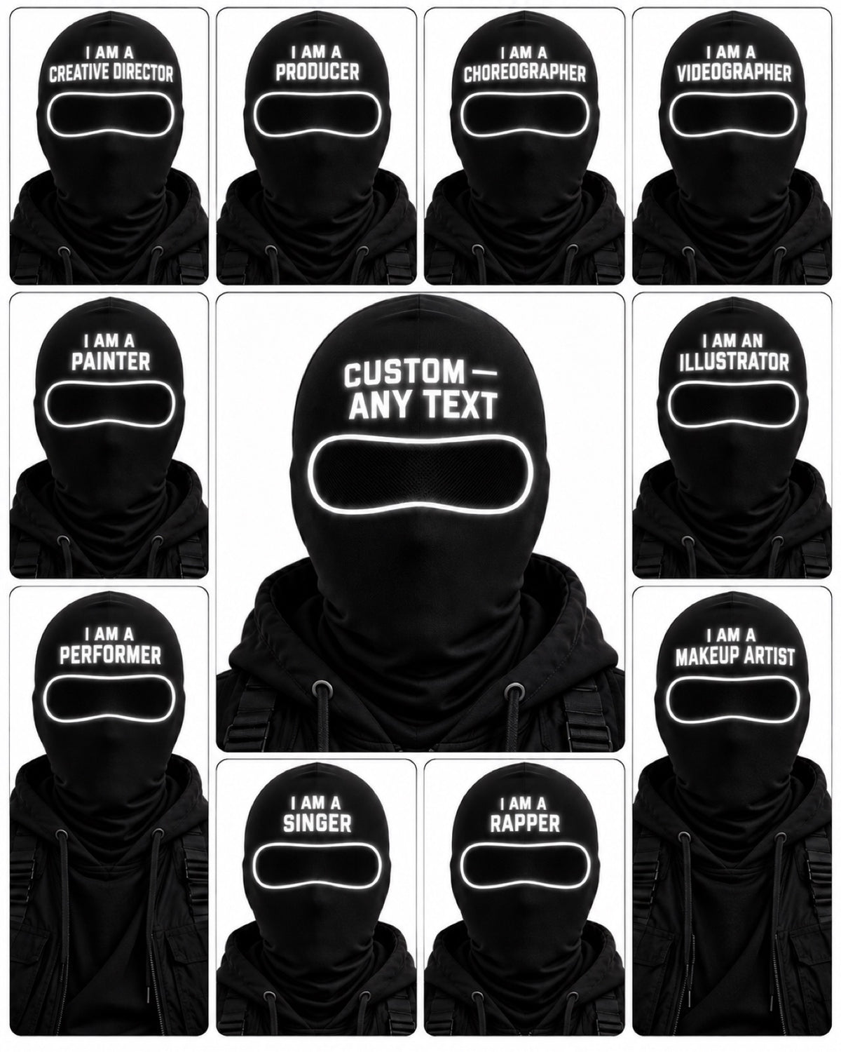 Custom Glow-in-the-Dark Balaclava Mask – Personalized Text, Light-Up Ski Mask | OTKYDACH