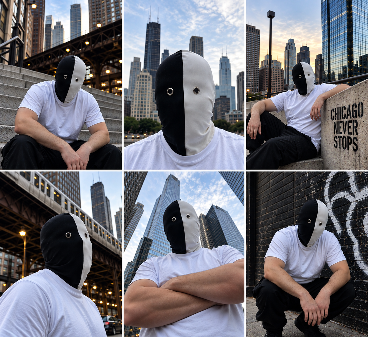 Black White Mask Balaclava for Photoshoots, Performance Creative Projects