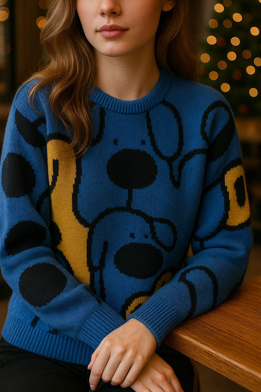 Unisex Blue Knitted Sweater with Playful Dog Pattern | Cozy Winter Pullover | Retro Art Knit for Holiday Season