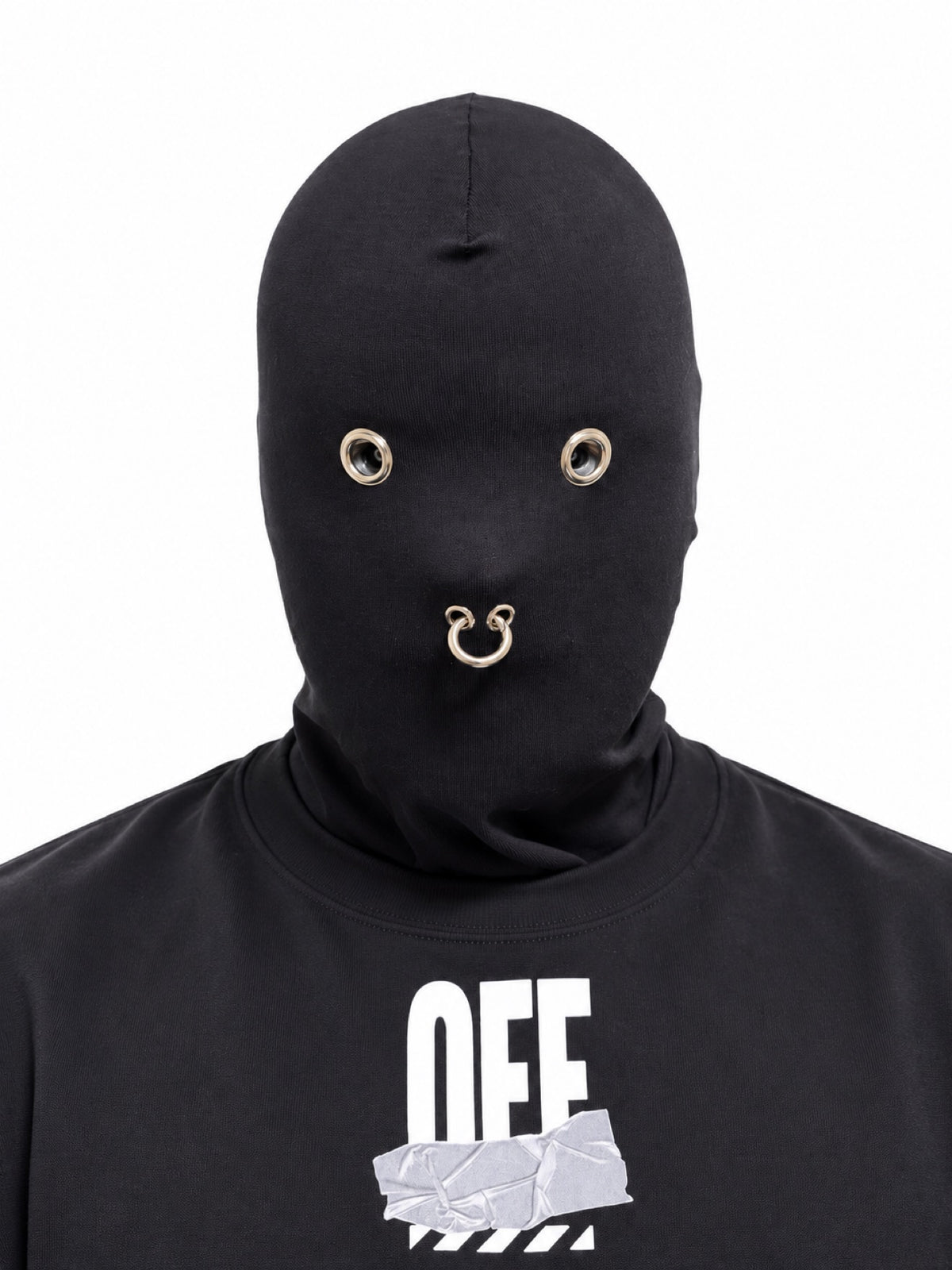 Black Full Face Balaclava Mask with Metal Eyelets – Nose Ring Piercing Mask