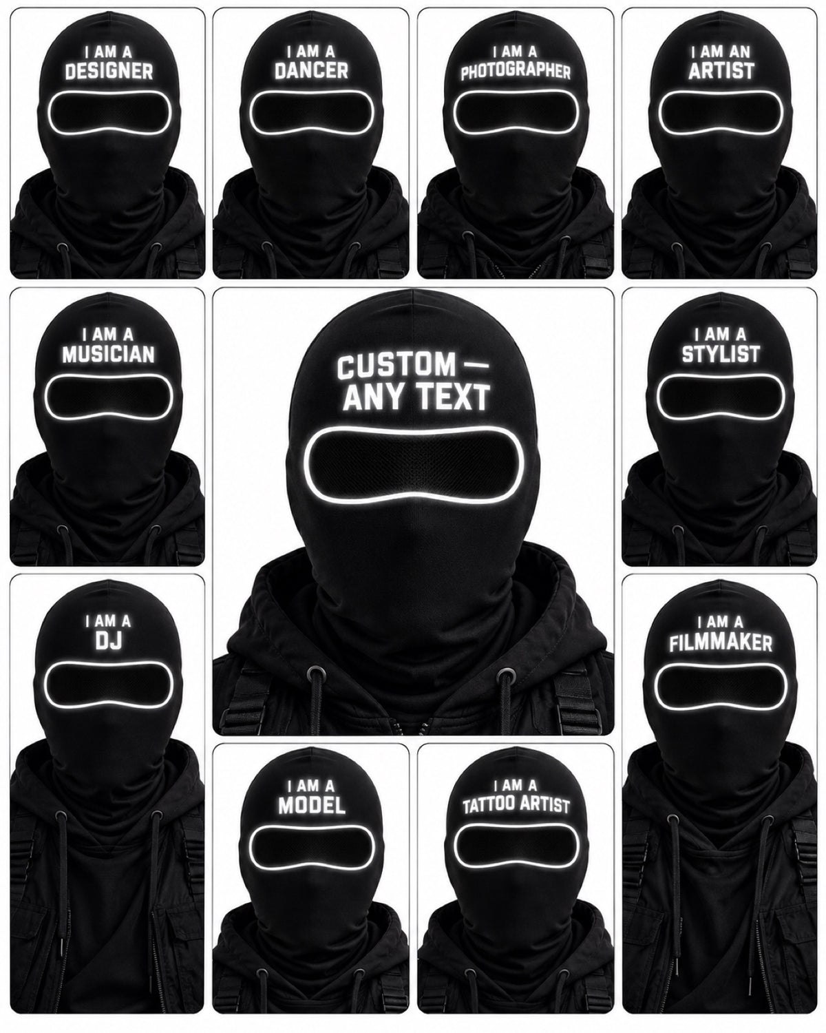 Custom Glow-in-the-Dark Balaclava Mask – Personalized Text, Light-Up Ski Mask | OTKYDACH