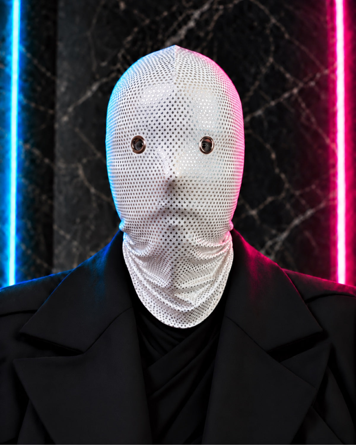 Full Face Mask White Dotted – Polka Dot Mesh Balaclava with Eyelets