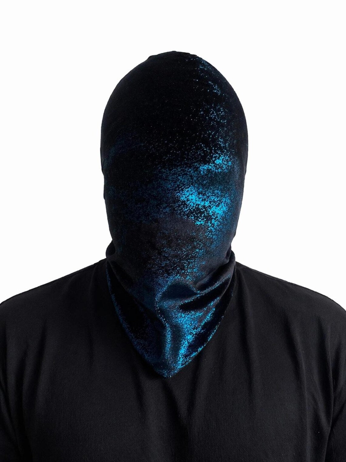 Blue Full Face Balaclava Mask Velvet Shimmer Stretch Hood Streetwear Mask Unisex Festival Mask Anonymous Style