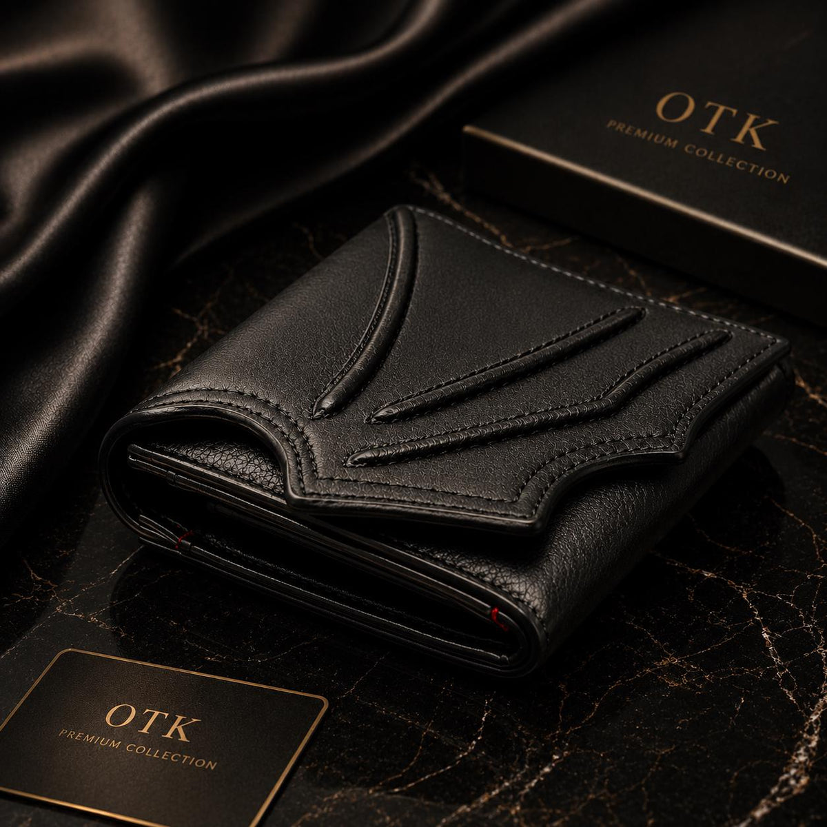 Black gothic leather wallet with embossed bat wing design, OTK Premium Collection