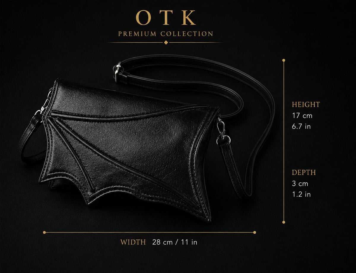 Bat wing gothic purse dimensions 11 x 6.7 x 1.2 inches, smooth finish with pointed edges