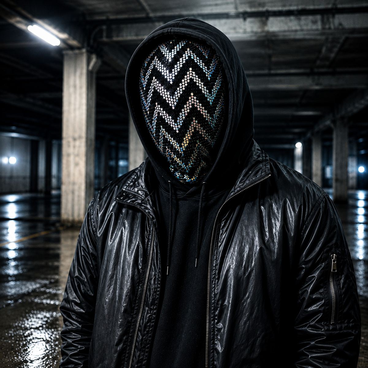 OTKYDACH black holographic full face zig zag balaclava with reflective chevron pattern