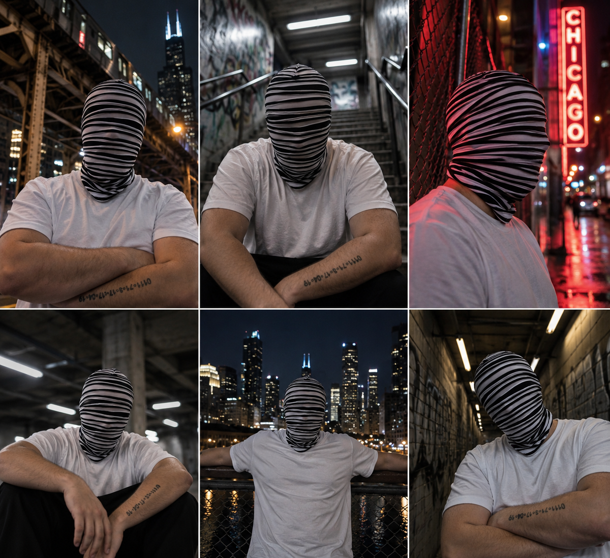 OTKYDACH black and white striped full face mask in six underground streetwear looks in Chicago